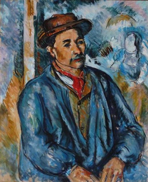 Copy Anne-Sophie Bonno - Cezanne - Man in blue smock - oil painting on canvas, 61x50 cm