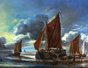 Reiner Nooms, dit Zeeman - Marine, Bark docking a large sailboat, 17th