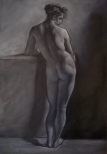 Nude from back - Interpretation in camaieu from a drawing