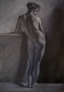 Nude from behind - Interpretation in camaieu from a drawing