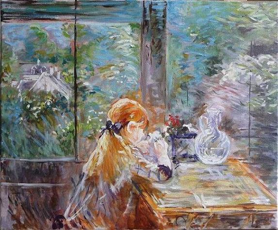 Copy from Berthe Morisot - Little girl with flowers - Oil painting on canvas, 38x46 cm