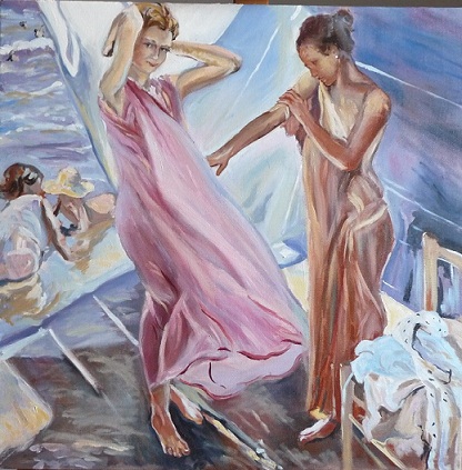 Copy from Sorolla y Bastida Joaquin - After bath, Valencia - Oil Painting on canvas